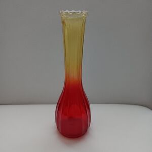 Vintage 1950's Jeannette Glass Amberina Red Amber Gold Ribbed 8.5" Tall Bud Vase